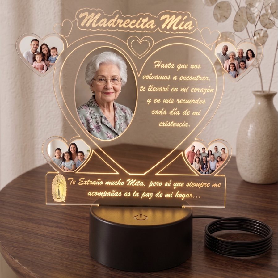 Lámpara LED en homenaje a una madre con varias fotos familiares